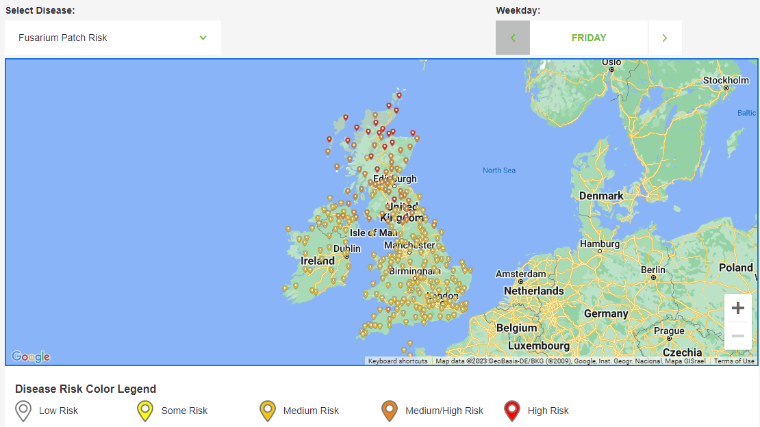 Live turf disease map