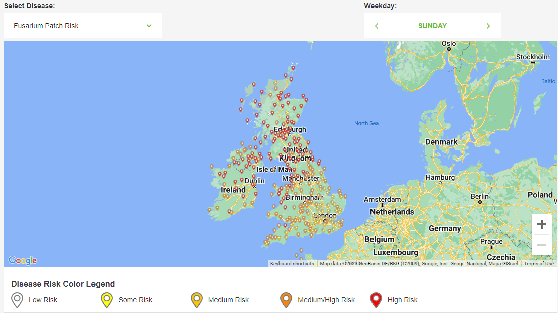 Live turf disease map